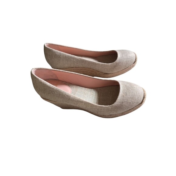 J Crew Seville Espadrille Wedge Metallic Canvas Shoes Size 6.5 Leather Lining - Picture 2 of 10